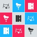 Set Bicycle frame, seat and lane icon. Vector Royalty Free Stock Photo