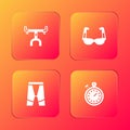 Set Bicycle handlebar, Sport cycling sunglasses, Cycling shorts and Stopwatch icon. Vector