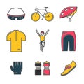 Set of 9 Bicycle Race modern colorful icons Royalty Free Stock Photo