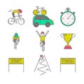 Set of 9 Bicycle Race modern colorful icons. Royalty Free Stock Photo