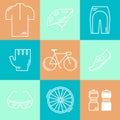 Set of 9 Bicycle Race modern linear icons Royalty Free Stock Photo