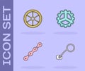 Set Bicycle rear view mirror, wheel, chain and sprocket crank icon. Vector Royalty Free Stock Photo