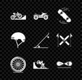Set Bicycle on street ramp, All Terrain Vehicle or ATV motorcycle, Skateboard trick, wheel, Helmet and icon. Vector Royalty Free Stock Photo