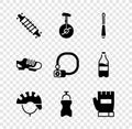 Set Bicycle suspension, Unicycle or one wheel bicycle, Screwdriver, helmet, Sport bottle with water, Gloves, shoes and