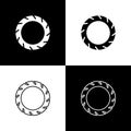 Set Bicycle wheel tire icon isolated on black and white background. Bike race. Extreme sport. Sport equipment. Vector Royalty Free Stock Photo