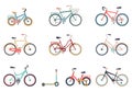 Set of bicycles in a flat style isolated on white background. Bike for man, woman, boy, girl. Bike icon vector. Royalty Free Stock Photo