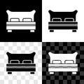 Set Big bed for two or one person icon isolated on black and white, transparent background. Vector Royalty Free Stock Photo