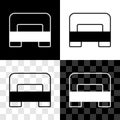Set Big bed for two or one person icon isolated on black and white, transparent background. Vector Royalty Free Stock Photo