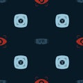 Set Big brother electronic eye, Virtual reality glasses and 3d modeling on seamless pattern. Vector Royalty Free Stock Photo