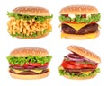 Set of Big Extraordinary Hamburgers with big beef cutlet and onion, isolated on transparent background