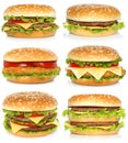 Set of big hamburgers on white background