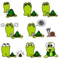 Set of big head green turtle cartoon collection with snail, Vector Royalty Free Stock Photo