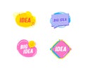 Set Big Idea Quotes in Doodle Frame with Hand Drawn Light Bulb Isolated on White Background. Graphic Design Elements Royalty Free Stock Photo