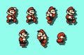 Set of big Mario moves, art of Super Mario Bros 3 classic video game, pixel design vector illustration