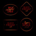 Set Big night sale Black friday sale Super sale 70% off banners on black background vector illustration