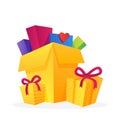 Set with big piles of colorful wrapped gift boxes. Lots of presents. Mountain gifts set. Beautiful present box with overwhelming Royalty Free Stock Photo