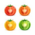 Set of Big Red Green Orange Yellow Cut Tomatoes Royalty Free Stock Photo