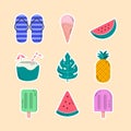 Set of Summer Elements Flat Icons Vector Illustration