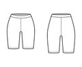 Set of Bike shorts technical fashion illustration with normal, low waist, high rise, thigh length. Flat sport training