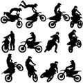 Set of biker motocross silhouettes, Vector illustration Royalty Free Stock Photo