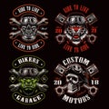 A set of biker themed vector illustrations Royalty Free Stock Photo