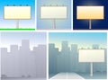 Set of billboards and urban silhouette