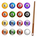 Set of billiard balls, a collection of all the pool or snooker balls with numbers collection isolated on white background, vector Royalty Free Stock Photo