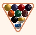 Set of billiard balls for a pool in a triangle in a realistic design. Isolated vector on white background Royalty Free Stock Photo