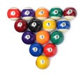 Set of billiard balls on white background, top view Royalty Free Stock Photo