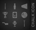 Set Billiard table, Award cup, cue, Bowling ball, Pool brush, triangle and icon. Vector Royalty Free Stock Photo