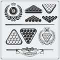Set of billiards labels, emblems, badges, icons and design elements. Royalty Free Stock Photo