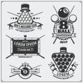 Set of billiards labels, emblems, badges, icons and design elements. Royalty Free Stock Photo