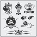 Set of billiards labels, emblems, badges, icons and design elements.