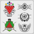 Set of billiards labels, emblems, badges, icons and design elements.