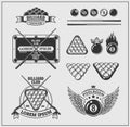Set of billiards labels, emblems and design elements. Royalty Free Stock Photo