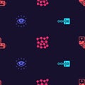 Set Binary code, Artificial intelligence AI, Neural network and robot on seamless pattern. Vector Royalty Free Stock Photo