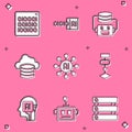 Set Binary code, Artificial intelligence robot, Cloud database, Neural network, Algorithm, Humanoid and icon. Vector Royalty Free Stock Photo