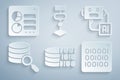Set Binary code, Artificial intelligence robot, Server, Algorithm and Computer api interface icon. Vector Royalty Free Stock Photo