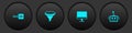 Set Binary code, Funnel or filter, Computer monitor and Artificial intelligence robot icon. Vector Royalty Free Stock Photo