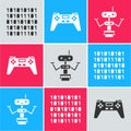 Set Binary code, Gamepad and Robot icon. Vector Royalty Free Stock Photo