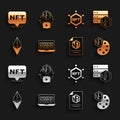 Set Binary code, NFT blockchain technology, Digital crypto art, contract, Ethereum ETH, and icon. Vector