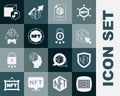 Set Binary code, NFT shield, Digital crypto art, contract, and Cyber security icon. Vector Royalty Free Stock Photo