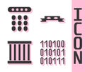 Set Binary code, Password protection, Prison window and Thief eye mask icon. Vector