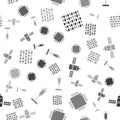 Set Binary code, Processor with microcircuits CPU, Satellite and Syringe on seamless pattern. Vector