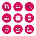 Set Binary code, Robot, Slippers with socks, Energy drink, Book, Gamepad, Sword for game and Socks icon. Vector Royalty Free Stock Photo