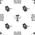 Set Binary code, Robot and Wireless charger on seamless pattern. Vector