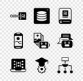Set Binary code, Server, Data, Artificial intelligence AI, Neural network, Graduation cap, Algorithm, Mobile phone and Royalty Free Stock Photo