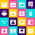 Set Binary code, Software, Coffee cup to go, Processor, Code terminal and System bug icon. Vector Royalty Free Stock Photo