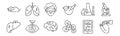 set of 12 bioengineering icons. outline thin line icons such as defibrillator, cells, laser surgery, chemical substances,