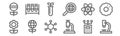 Set of 12 bioengineering icons. outline thin line icons such as microscope, microscope, global, atom, test tube, test tubes